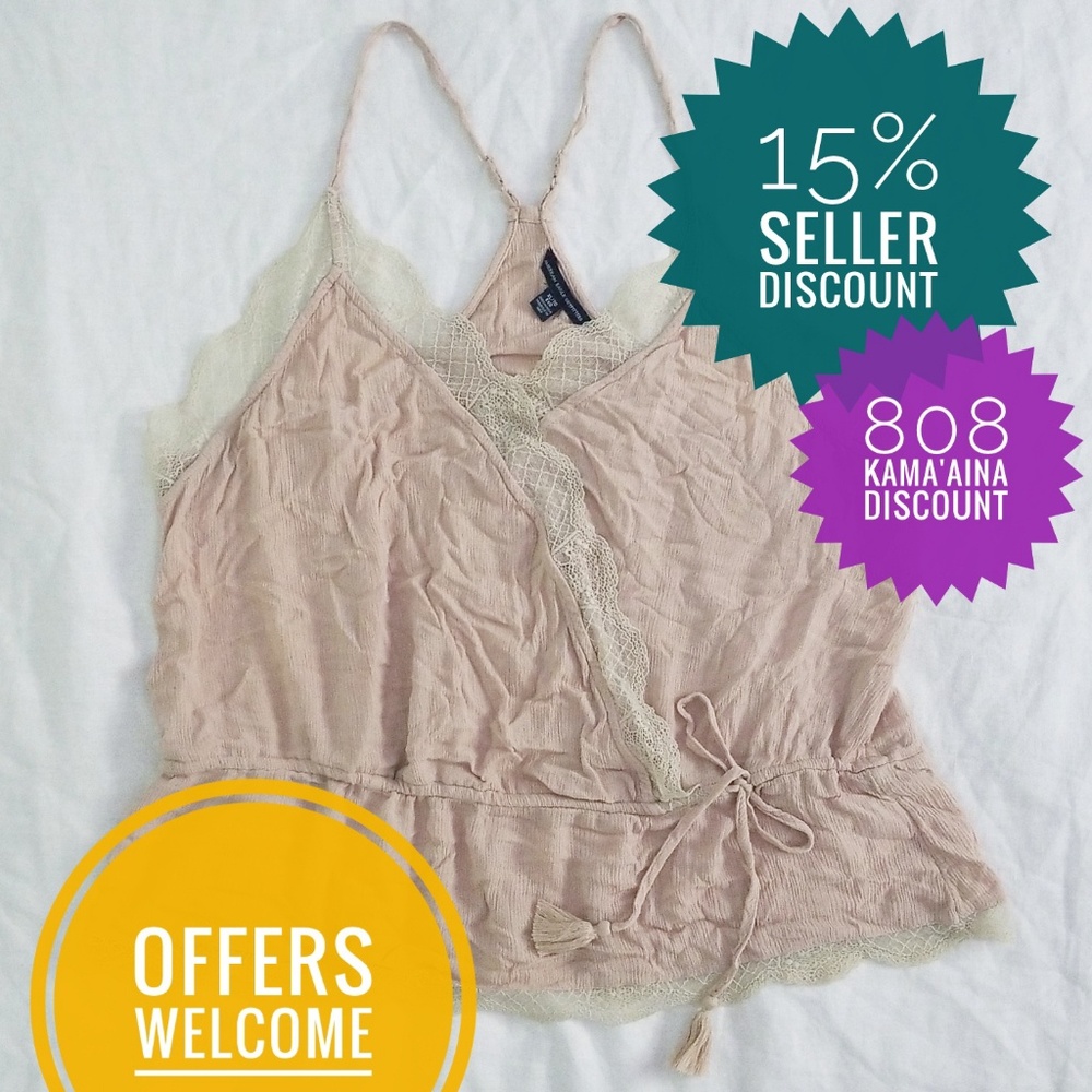 AEO Lacy Racerback Cinched Tank (XL) in Blush